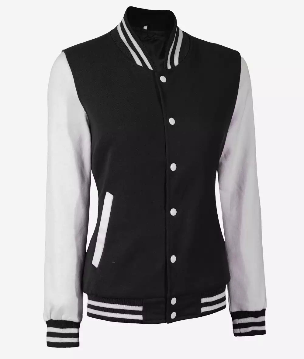 Women’s White and Black Varsity Baseball Bomber Jacket