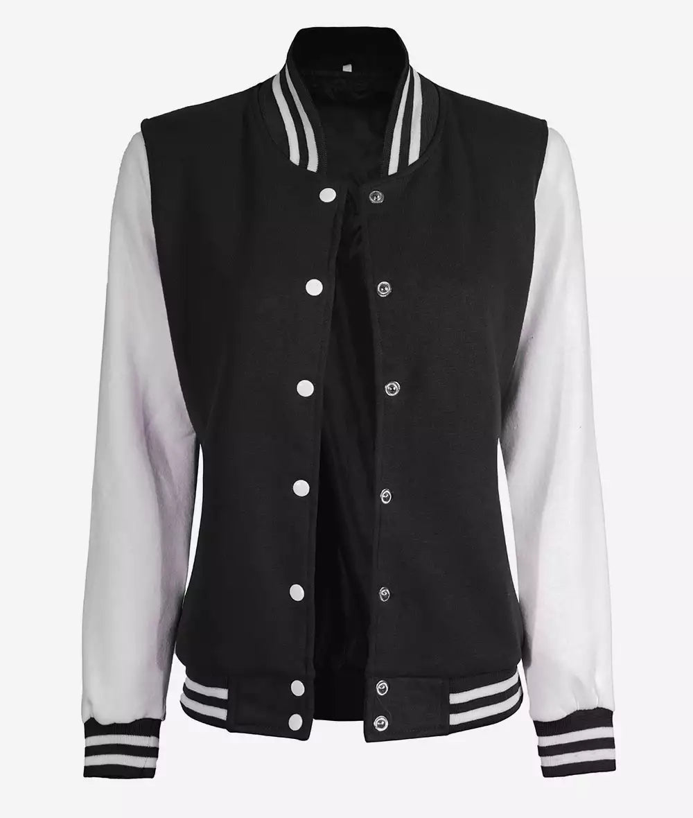 Women’s White and Black Varsity Baseball Bomber Jacket