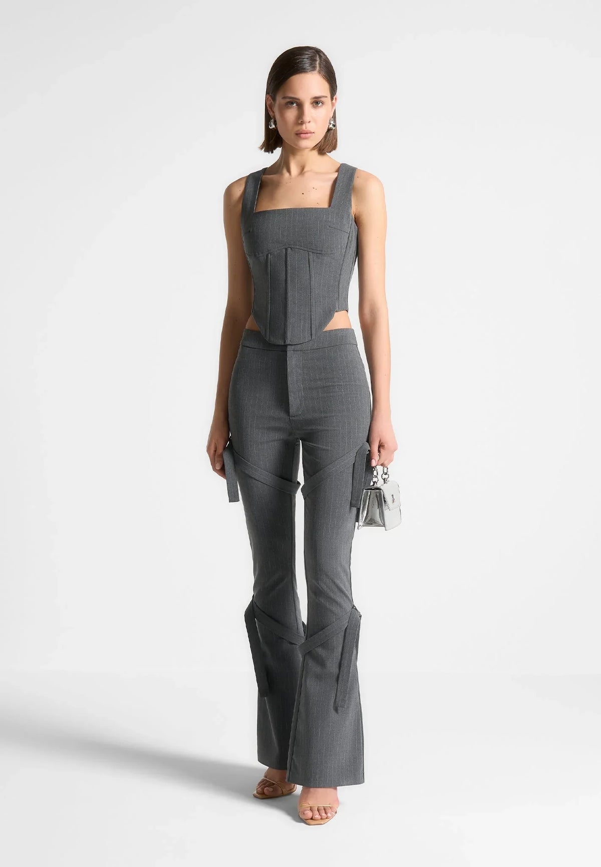 Women's Corset Top | Sleeveless Pinstripe Square Neck