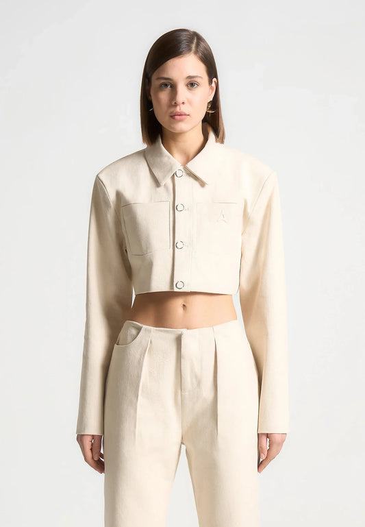 Women's Denim Jacket | Wide Shoulder Cropped Fit