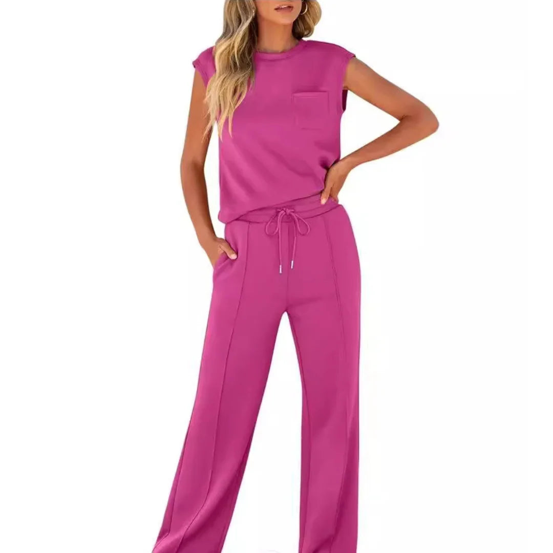 Women's Lounge Set | Two-Piece Sleeveless Top and Drawstring Pants
