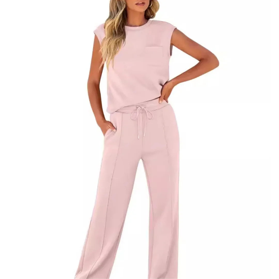 Women's Lounge Set | Two-Piece Sleeveless Top and Drawstring Pants
