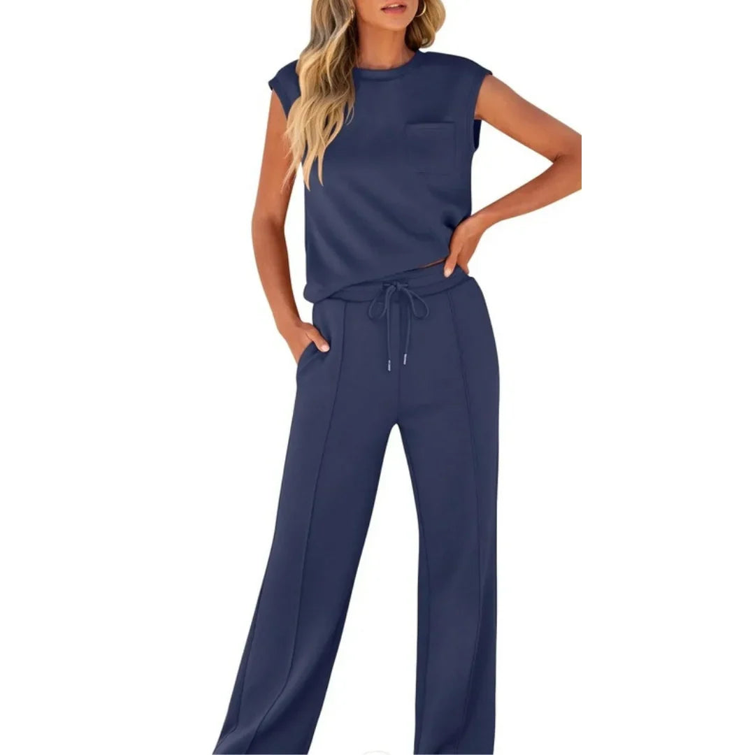 Women's Lounge Set | Two-Piece Sleeveless Top and Drawstring Pants