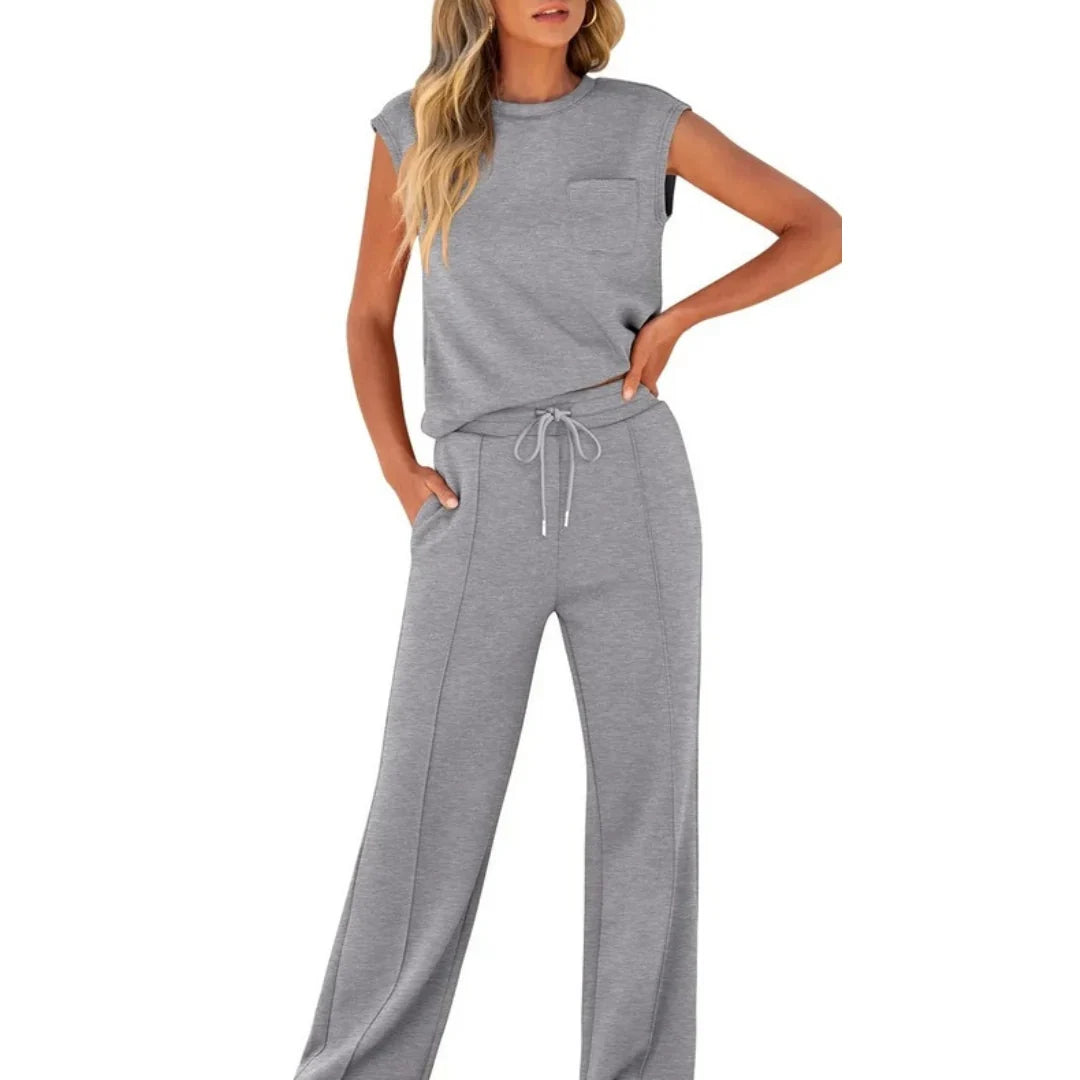 Women's Lounge Set | Two-Piece Sleeveless Top and Drawstring Pants