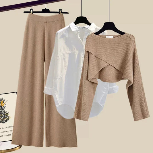 Women's Maternity Pants | Wide Leg Knit Set with Cropped Sweater and Shirt