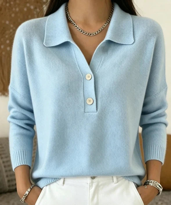Women's Polo Sweater | V-Neck Long Sleeve Knit