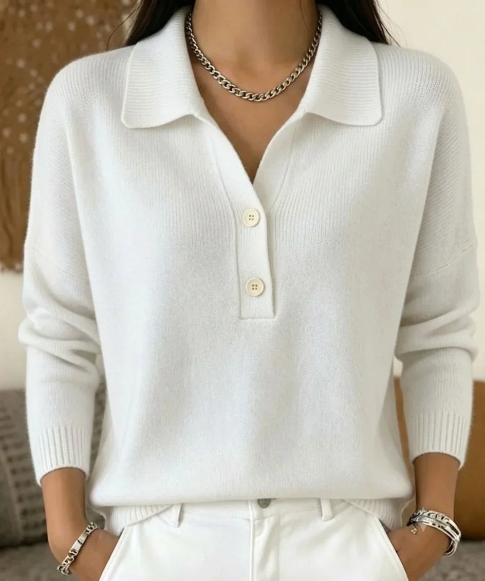 Women's Polo Sweater | V-Neck Long Sleeve Knit