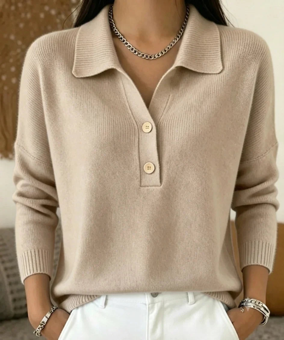 Women's Polo Sweater | V-Neck Long Sleeve Knit