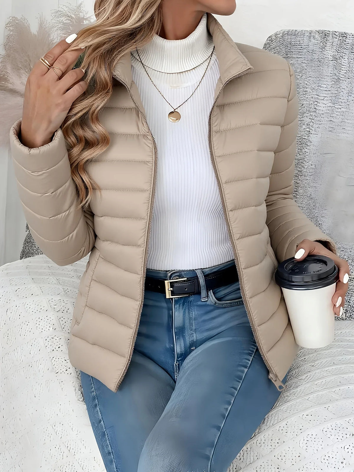 Women's Puffer Jacket | Stand Collar Lightweight Zip Front