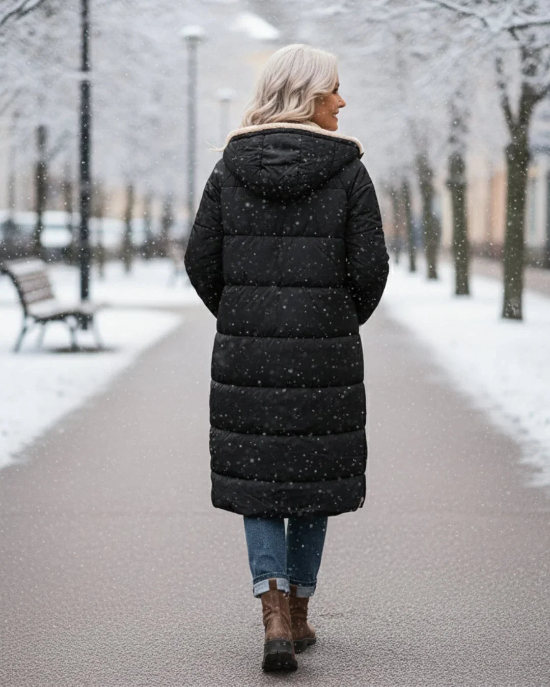 Women's Quilted Coat | Hooded Longline Sherpa Lining