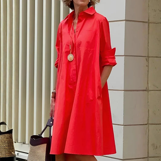 Women's Shirt Dress | Long Sleeve Midi with Polo Collar