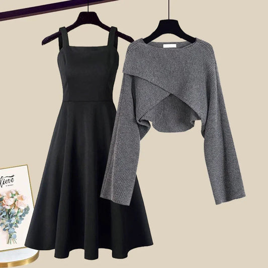 Women's Sweater Dress | A-Line Midi with Cropped Wrap Sweater