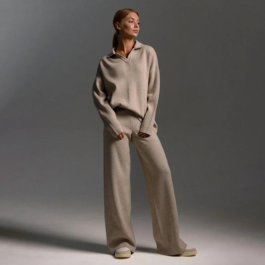 Women's Tracksuit | Long Sleeve Knit and Wide-Leg Pants
