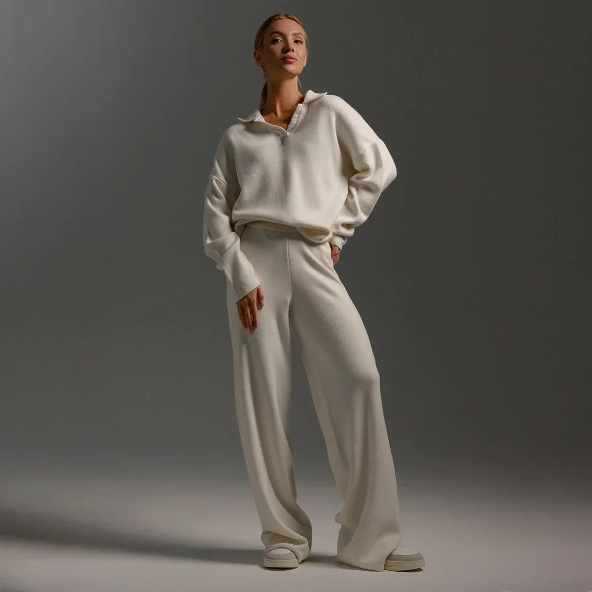 Women's Tracksuit | Long Sleeve Knit and Wide-Leg Pants