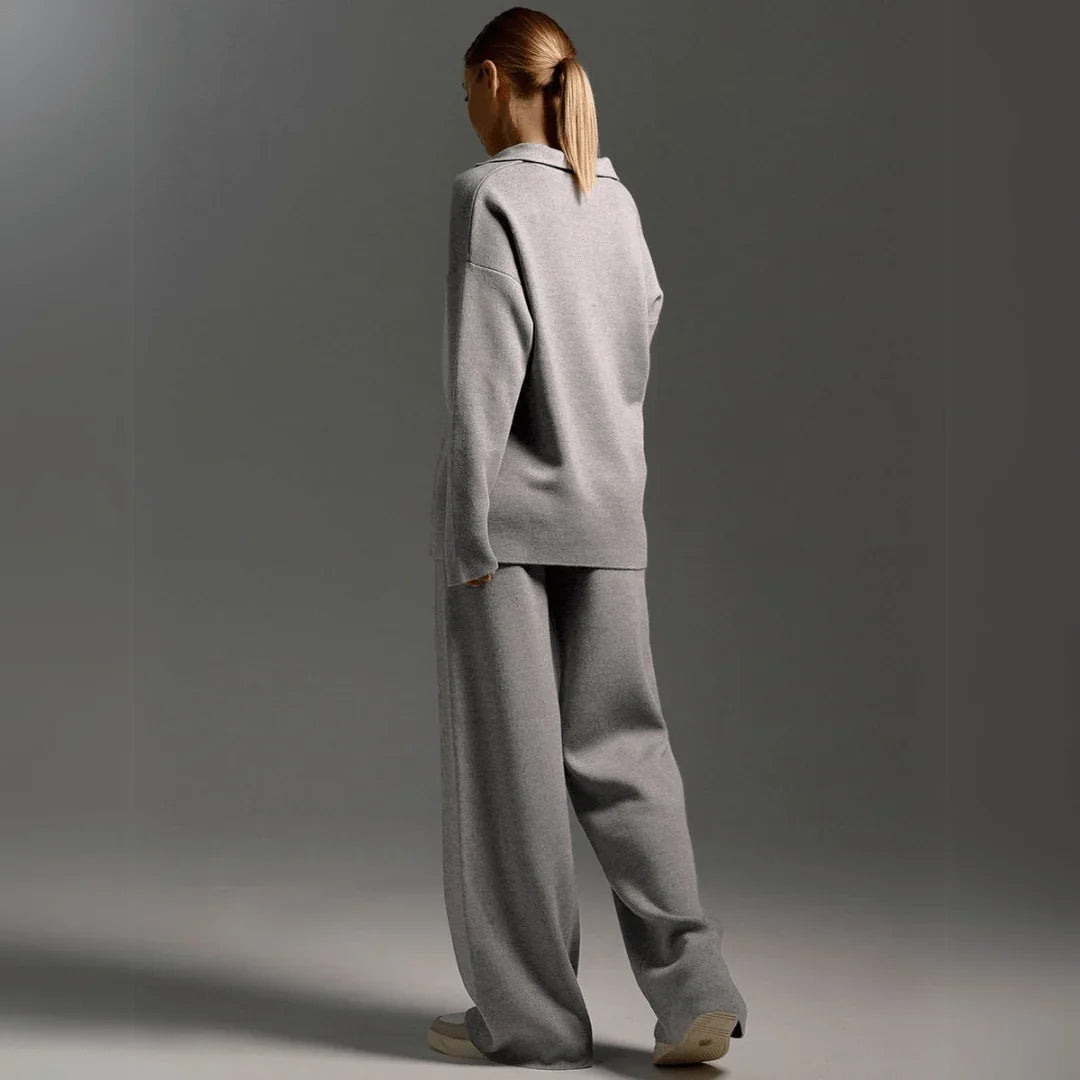 Women's Tracksuit | Long Sleeve Knit and Wide-Leg Pants