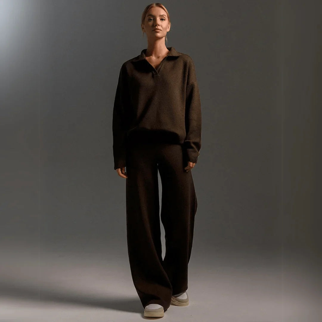 Women's Tracksuit | Long Sleeve Knit and Wide-Leg Pants