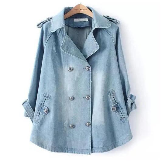 Women's Trench Coat | Double Breasted Denim with Epaulets
