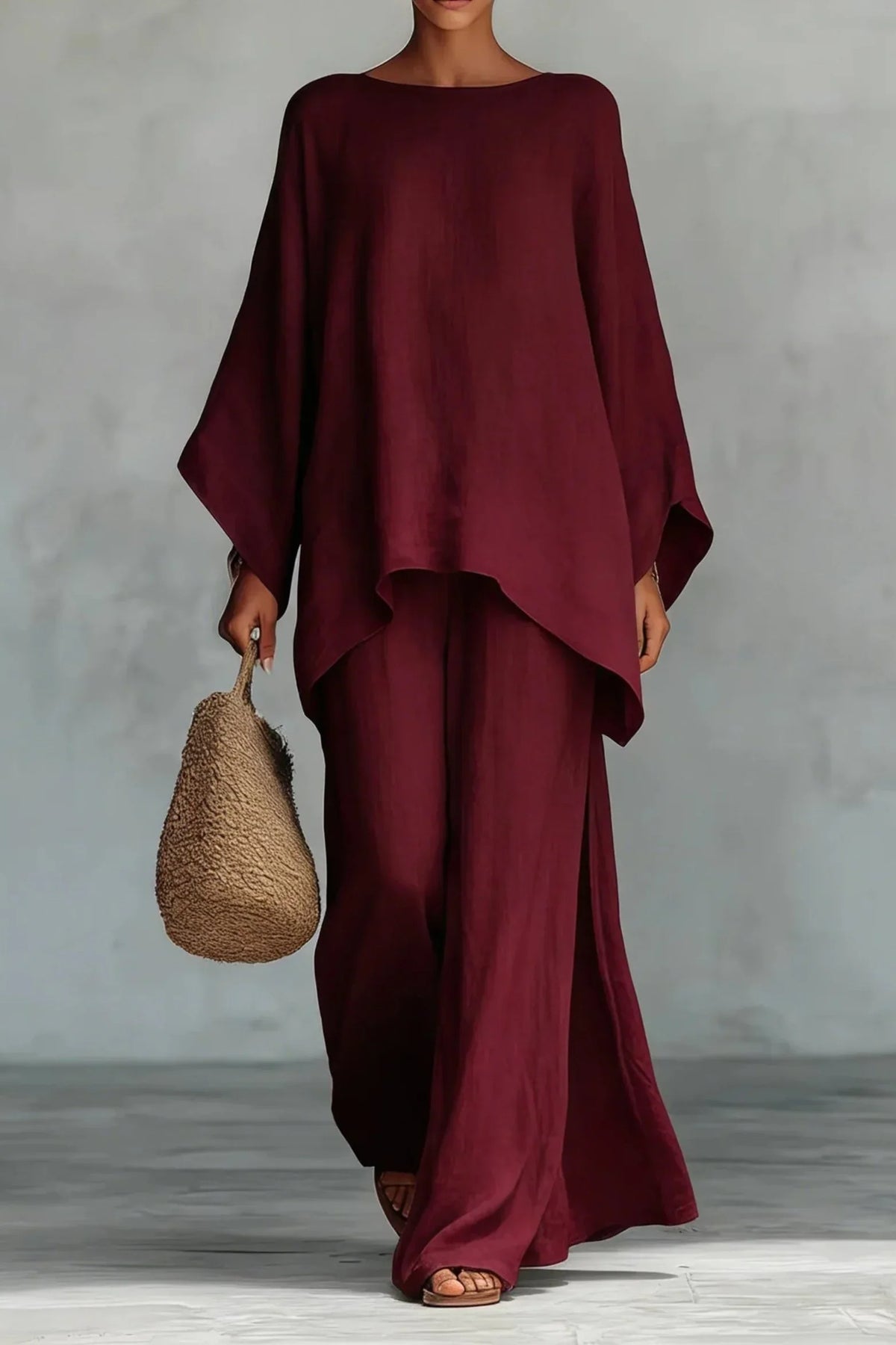 Women's Two-Piece Set | Batwing Top and Wide Leg Sweatpants