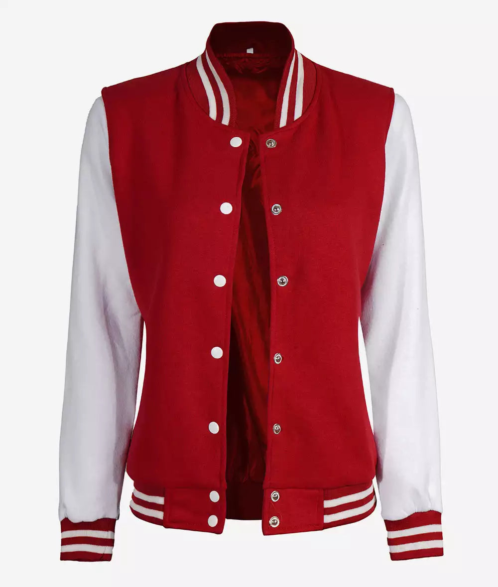 Women’s Red and White Sleeve Letterman Jacket – College Varsity Bomber