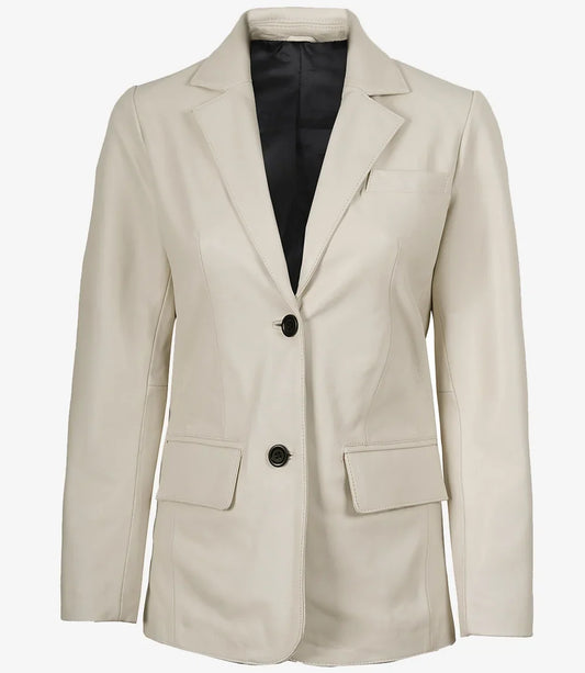 Women's Off-White Two-Button Leather Blazer